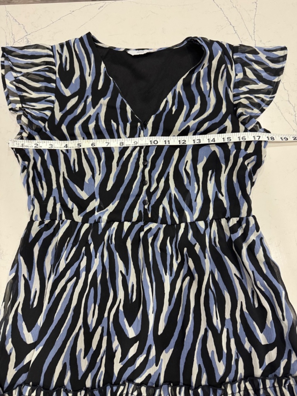 PIGALLE  Zebra Animal Print Tiered Chiffon  Mini Dress Flutter Sleeve Medium M - Picture 6 of 8